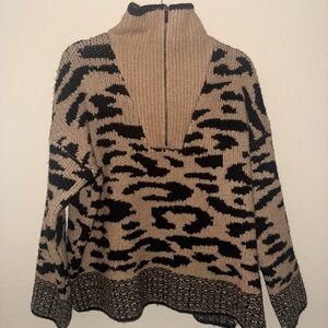 Aqua Leopard Print High Neck Sweater